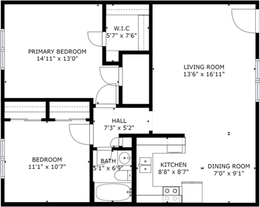 Two Bedroom / One Bath - 852 Sq. Ft.*